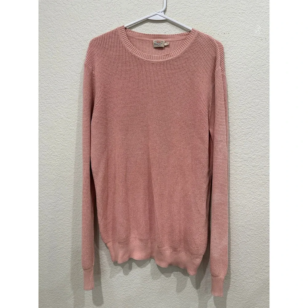 Faherty Brand Pink Organic Cotton Waffle Knit Crewneck Sweater Womens Medium